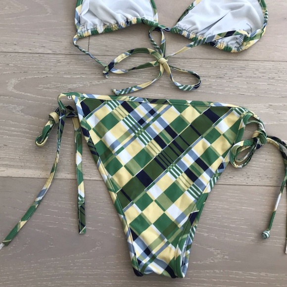 Faithfull The Brand Jaqueline Bikini Top hazel bottom set Check Print sz medium - Picture 6 of 7